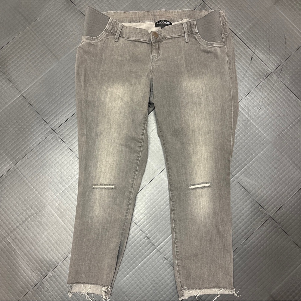 INDIGO BLUE WOMENS GRAY SIZE LARGE CROPPED JEANS